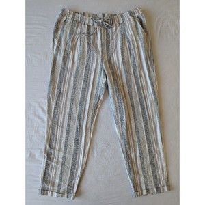Jones New York Pants Womens 12 Linen Blend Striped‎ Pull On White Gray Black